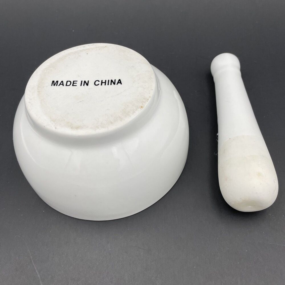 Vintage Porcelain/Ceramic Mortar and Pestle - White - Small 3.5" - Picture 4 of 9